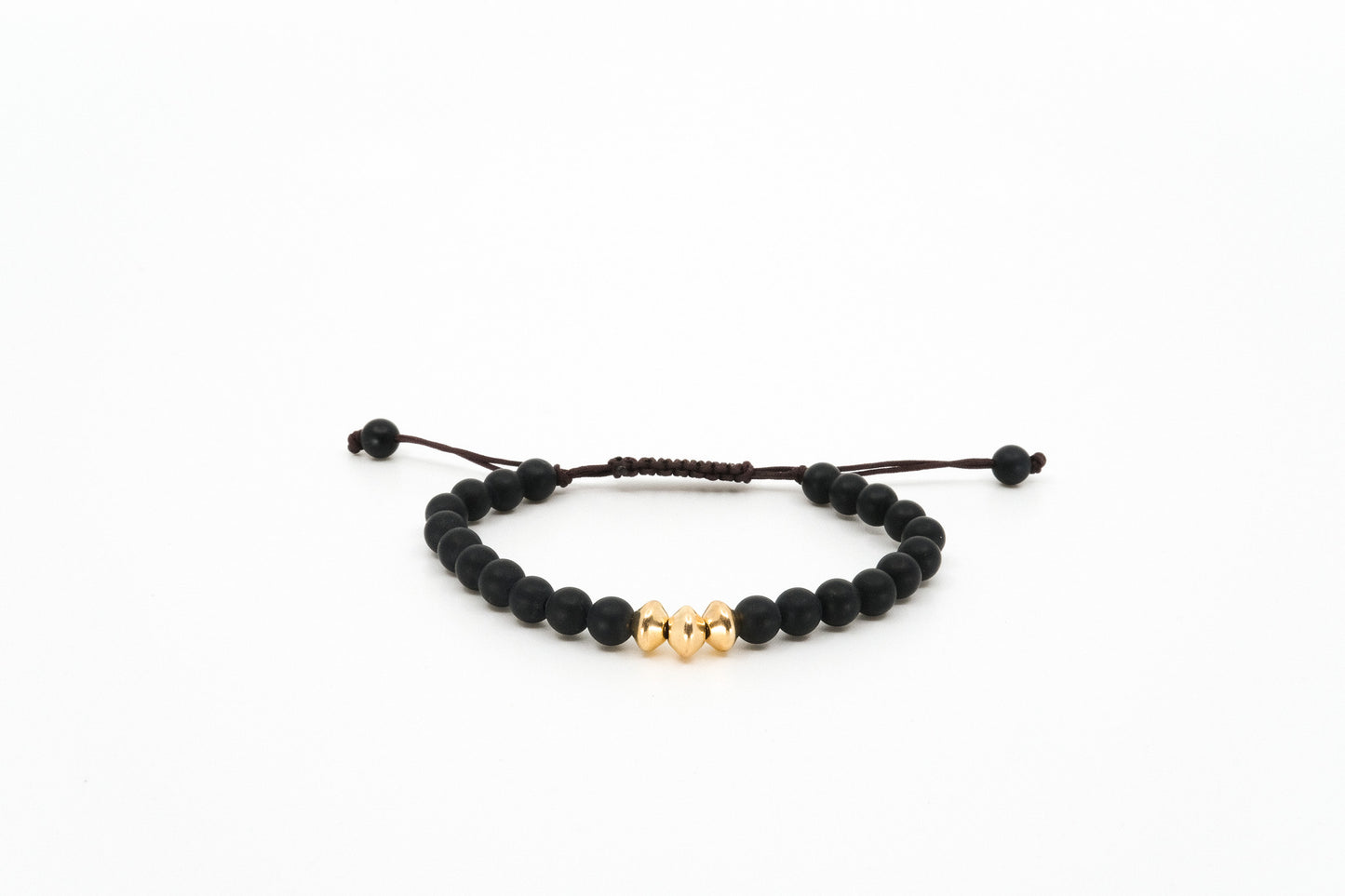 3 Gold Bead Black Agate Bracelet