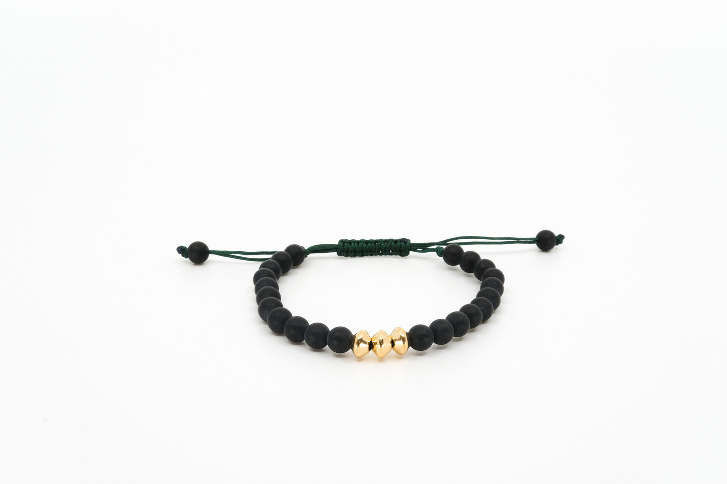 3 Gold Bead Black Agate Bracelet