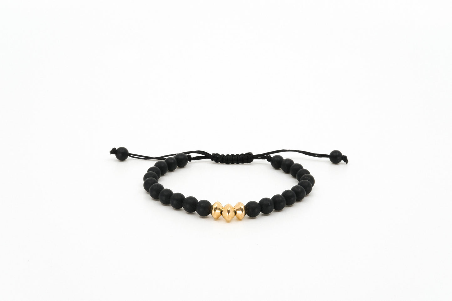 3 Gold Bead Black Agate Bracelet